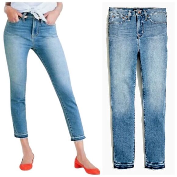 J. Crew Mercantile High Waisted Raw Hem Skinny Jeans Medium Wash Blue L1659 - Picture 1 of 9